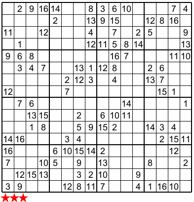 Super Sudoku 16X16 no 23